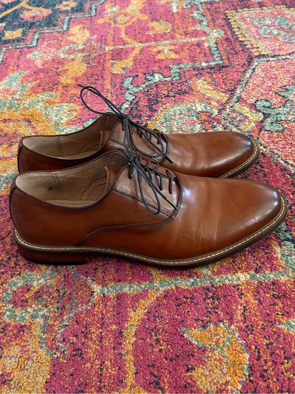 NWOT Aston Grey | Men's Cognac Brown Leather Lace Up Leu Derby Dress Shoes Sz 10